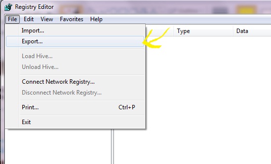 Regedit export