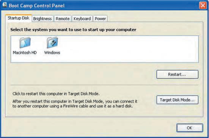 boot camp control panel